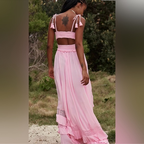 Free people santa maria maxi bohemian dress in pink size large - Picture 2 of 11
